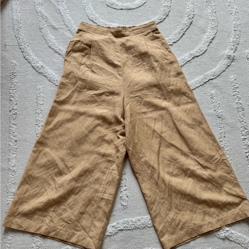 Wide Leg Linen-Blend Pants in Camel